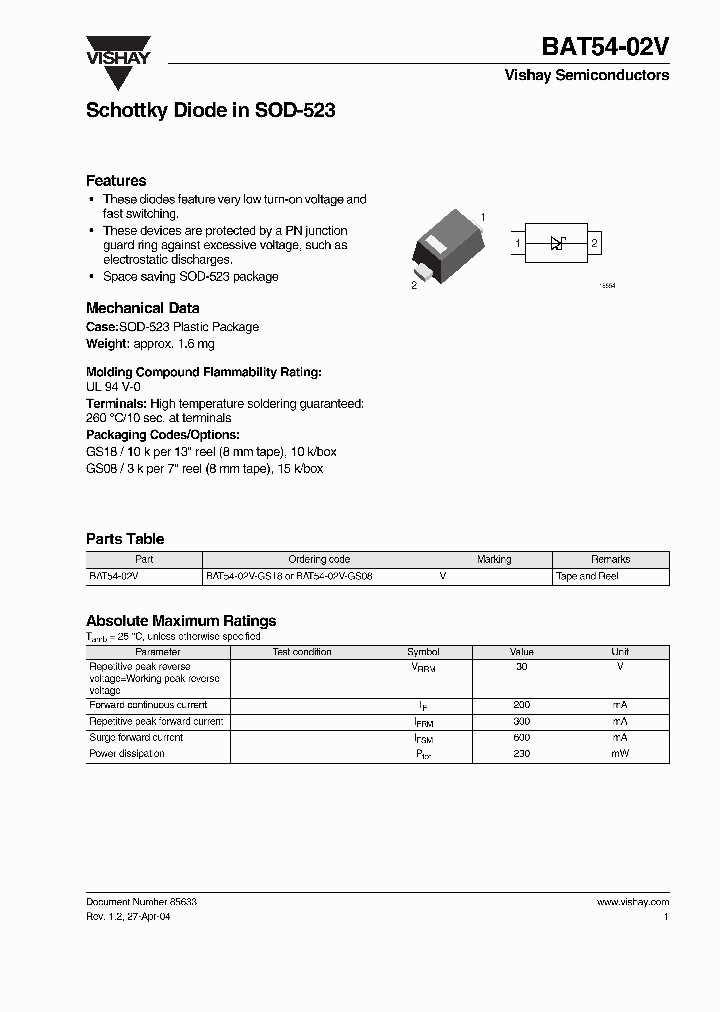 BAT54-02V_166305.PDF Datasheet