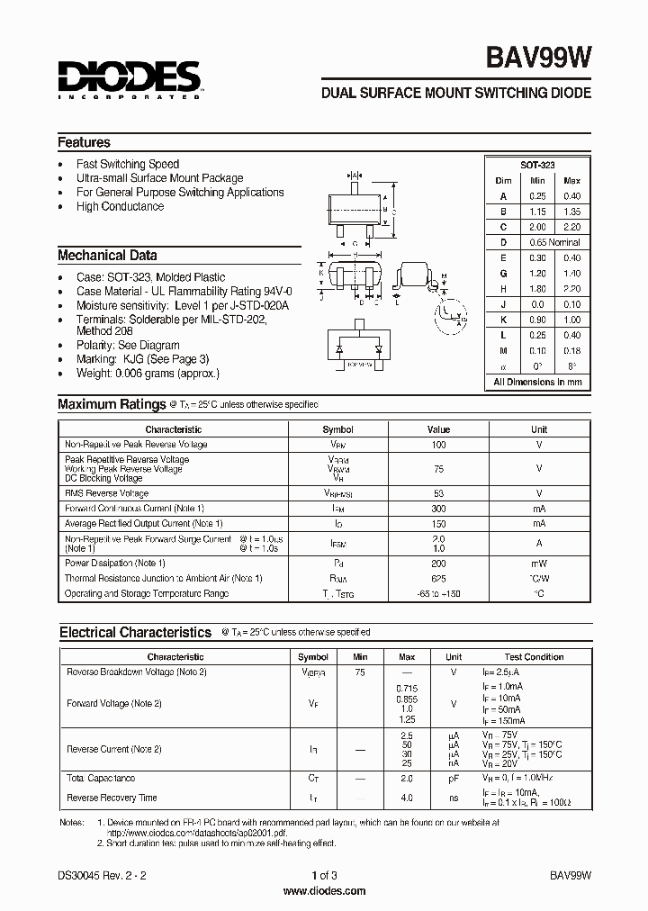 BAV99W-7_123807.PDF Datasheet