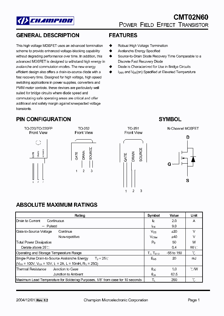 CMT02N60_118806.PDF Datasheet