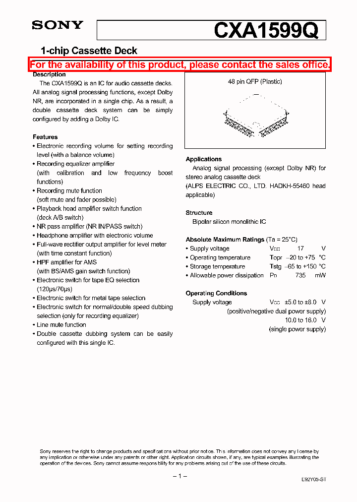 CXA1599Q_92438.PDF Datasheet
