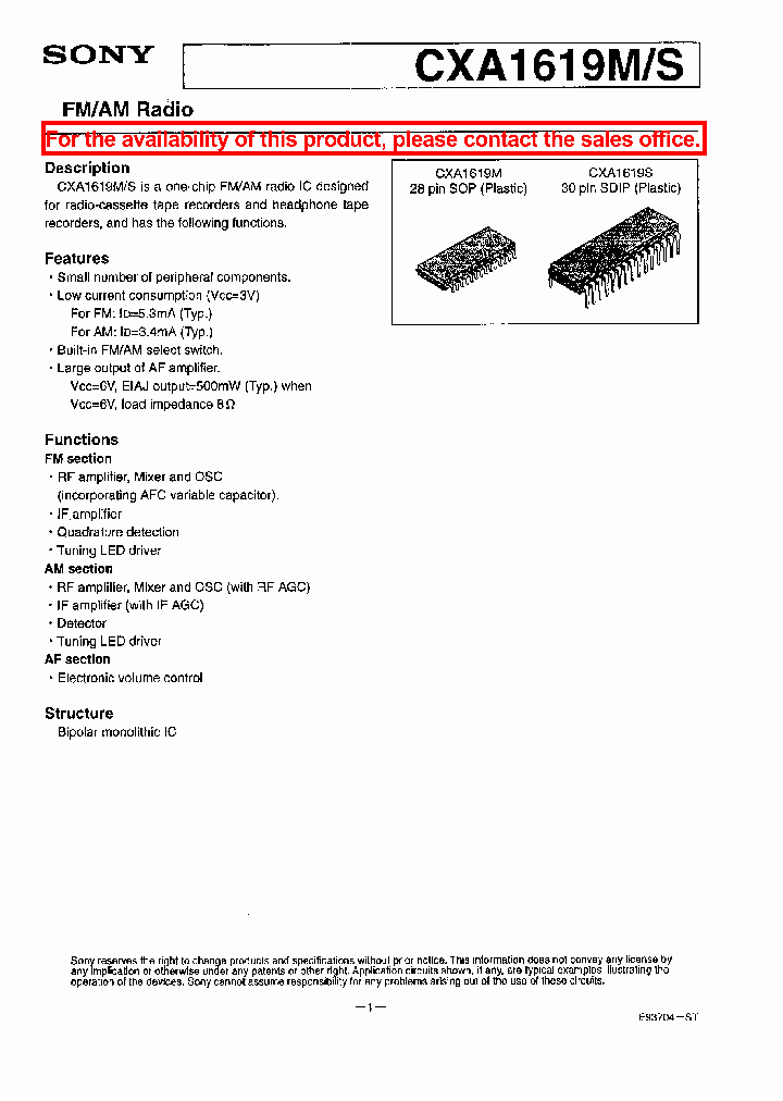 CXA1619M_2670.PDF Datasheet