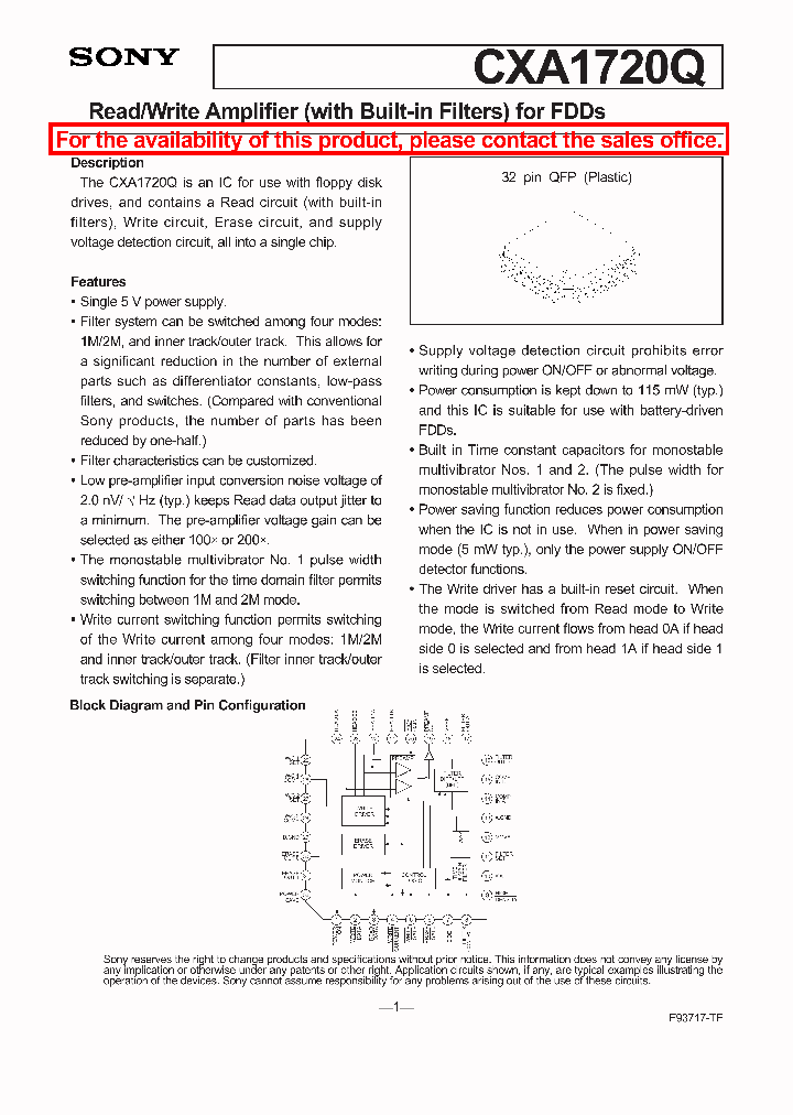 CXA1720Q_157583.PDF Datasheet
