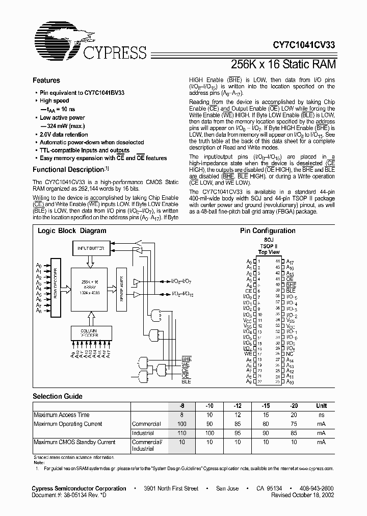 CY7C1041CV33_176632.PDF Datasheet
