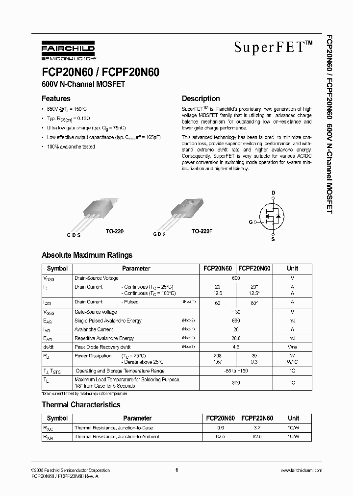FCP20N60_14578.PDF Datasheet