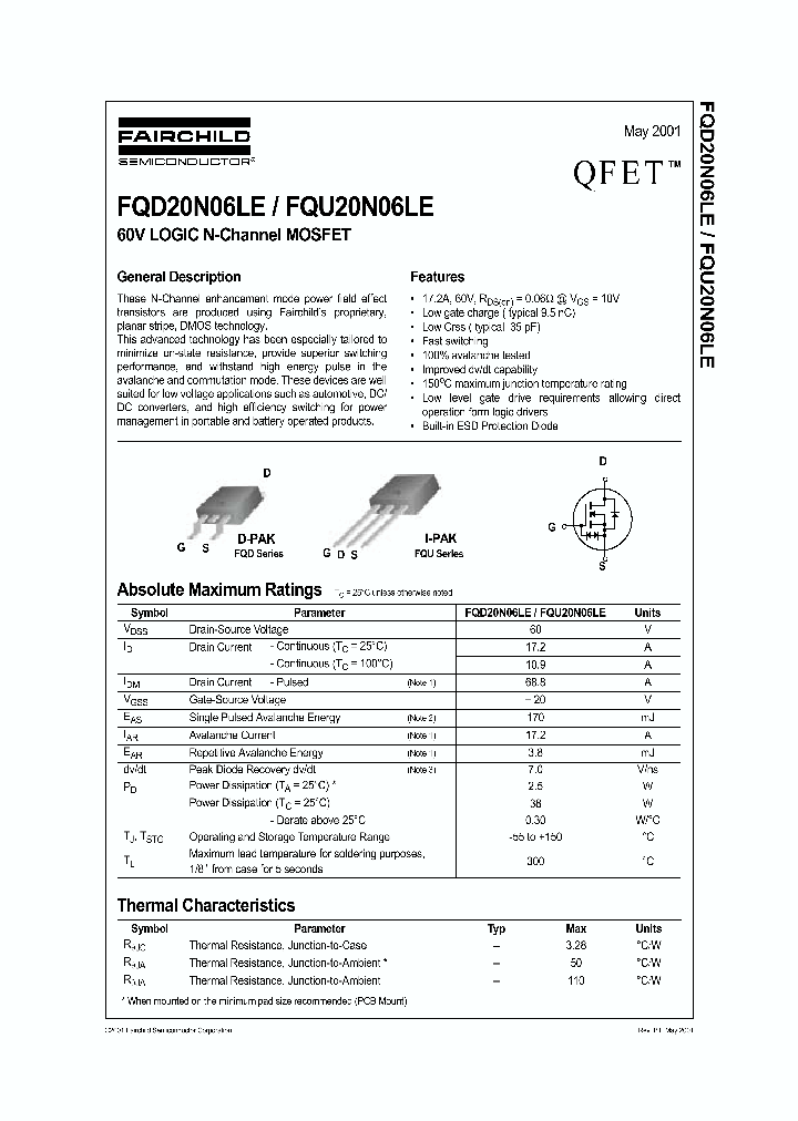 FQD20N06LE_161198.PDF Datasheet