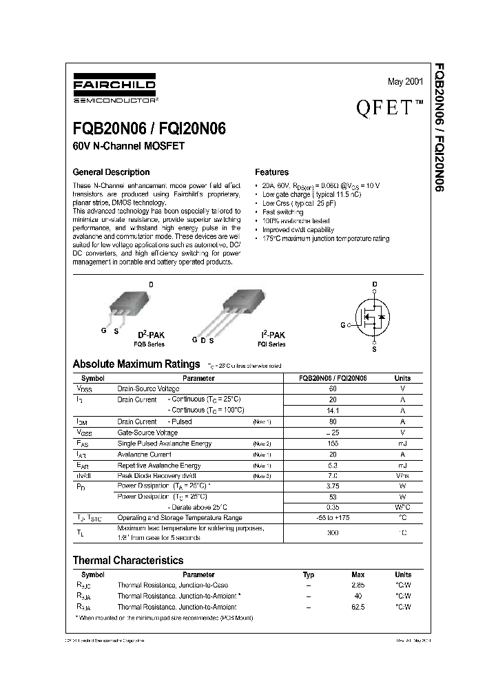 FQB20N06_161194.PDF Datasheet