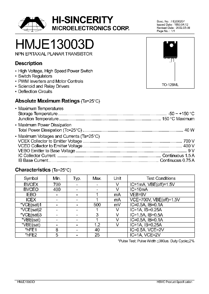 HMJE13003D_139762.PDF Datasheet