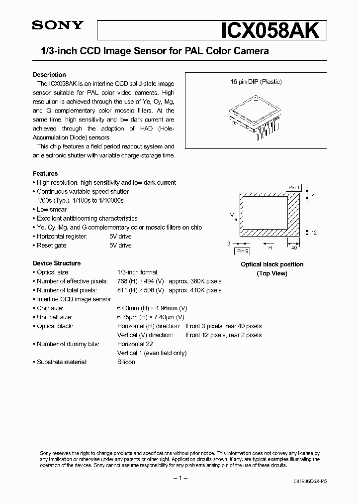 ICX058AK_41114.PDF Datasheet