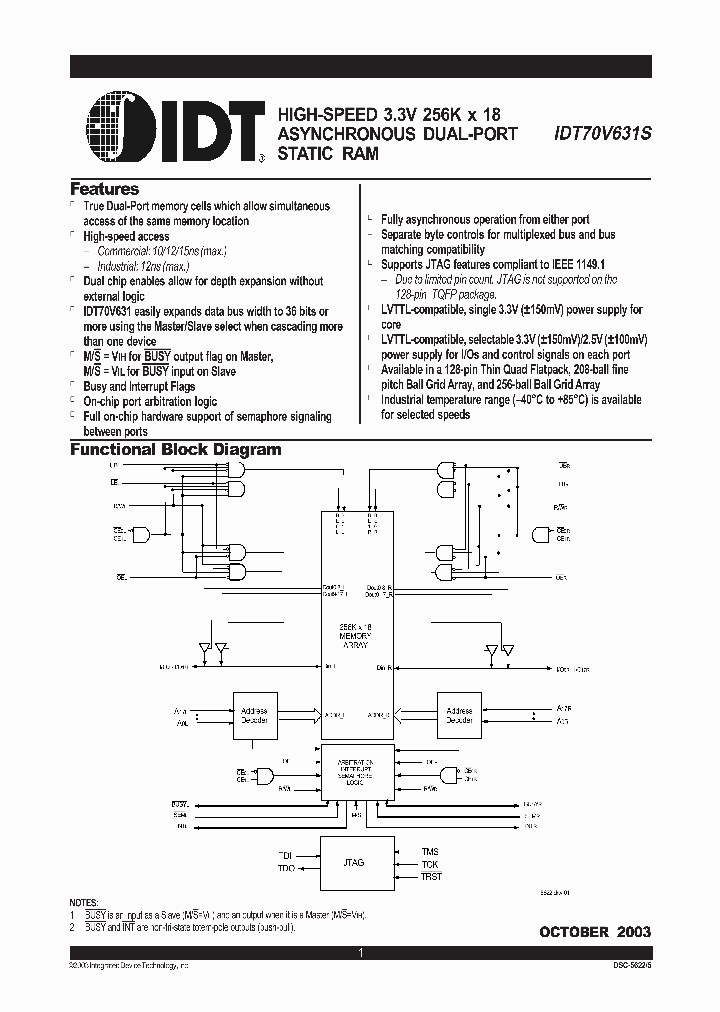 IDT70V631S_109632.PDF Datasheet