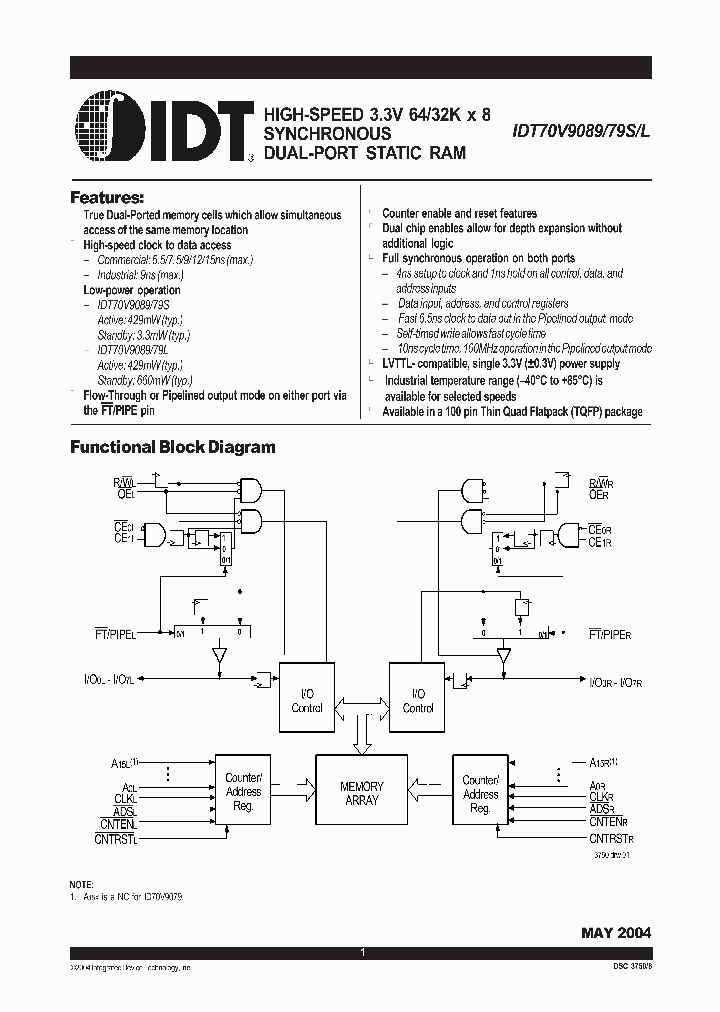 IDT70V9079L15PF_20116.PDF Datasheet