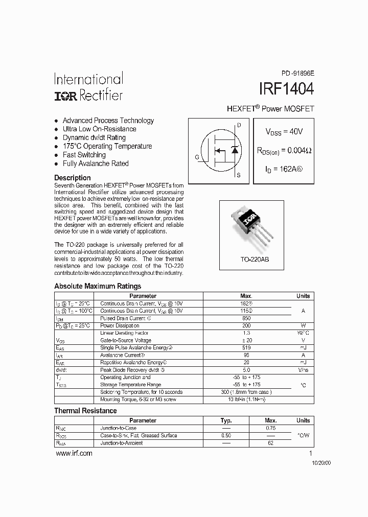 IRF1404_5748.PDF Datasheet