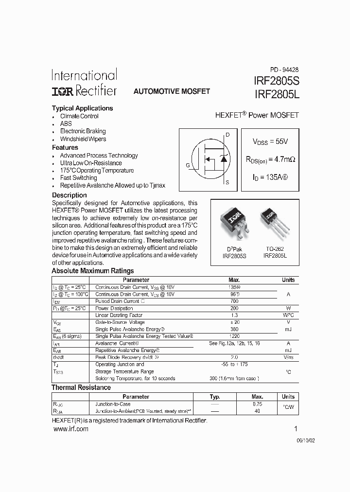 IRF2805L_5805.PDF Datasheet