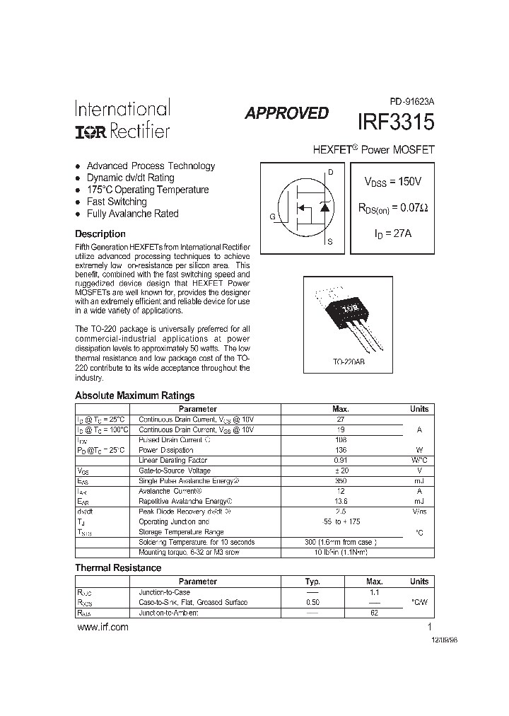 IRF3315_5829.PDF Datasheet