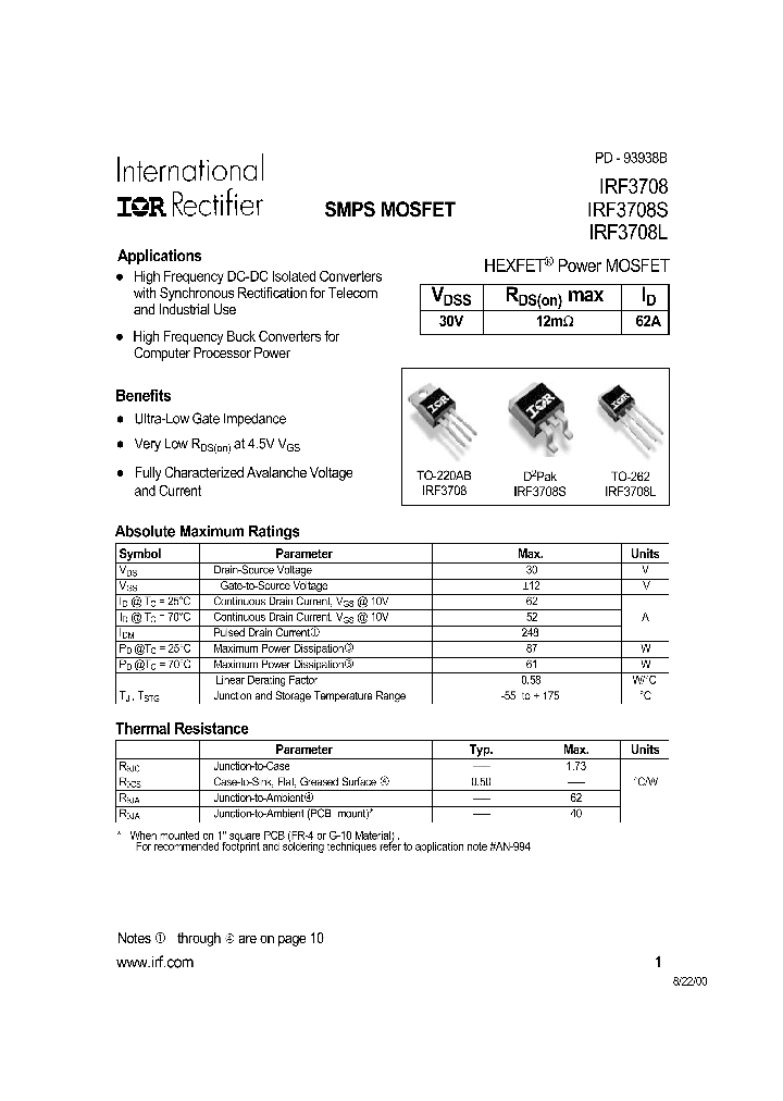 IRF3708_5860.PDF Datasheet