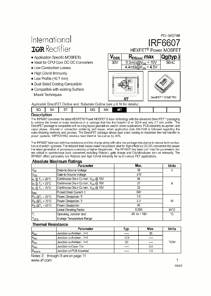 IRF6607_189210.PDF Datasheet
