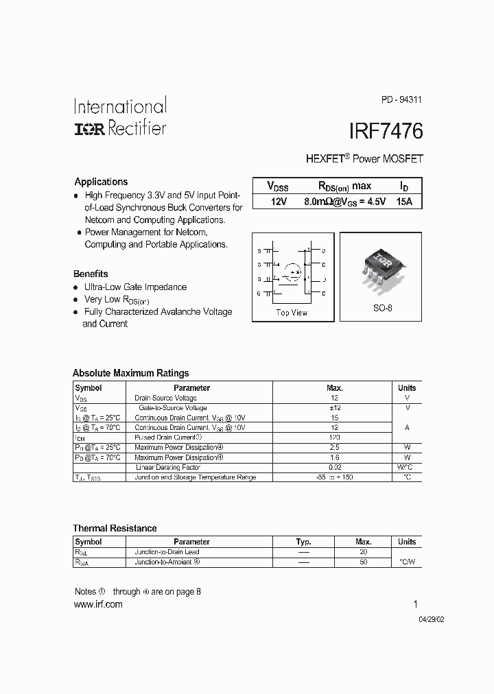 IRF7476_140635.PDF Datasheet