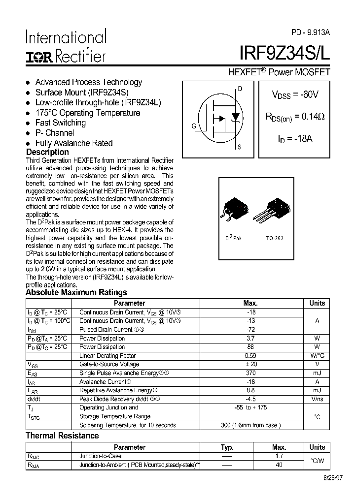 IRF9Z34L_5960.PDF Datasheet