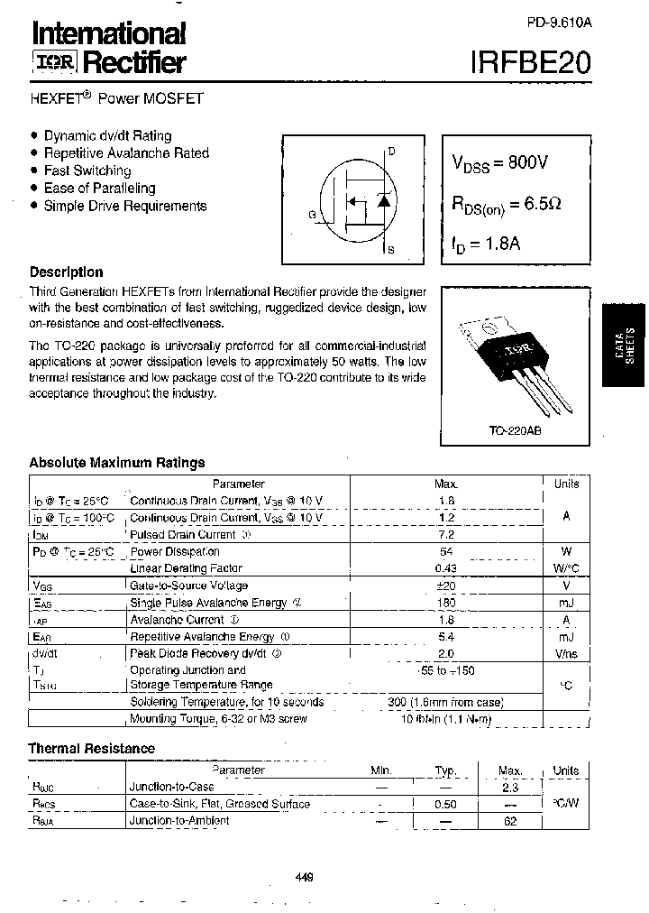 IRFBE20_156641.PDF Datasheet