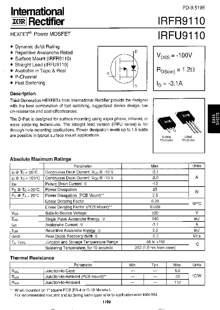 IRFR9110TRL_141963.PDF Datasheet