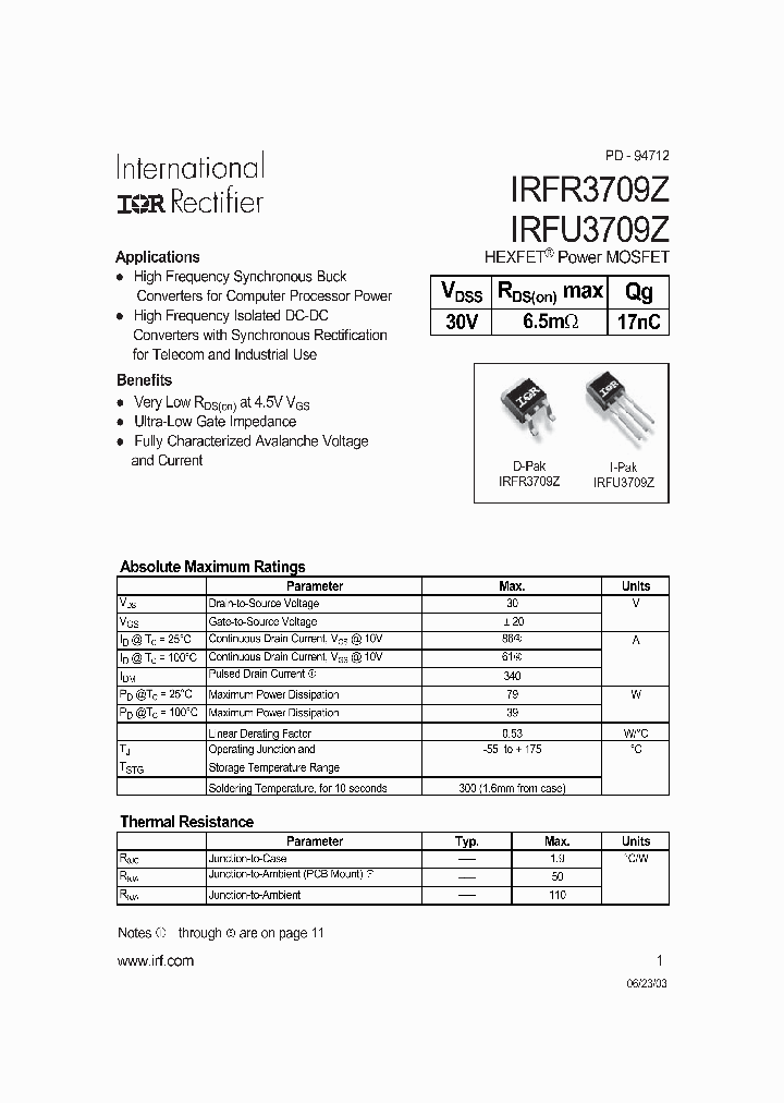 IRFU3709Z_62561.PDF Datasheet