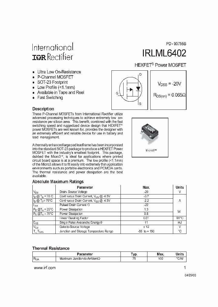 IRLML6402TR_114027.PDF Datasheet