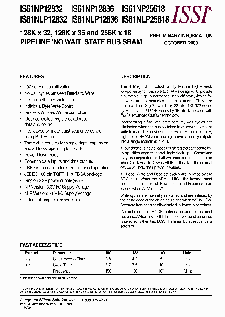 IS61NLP12832_116316.PDF Datasheet