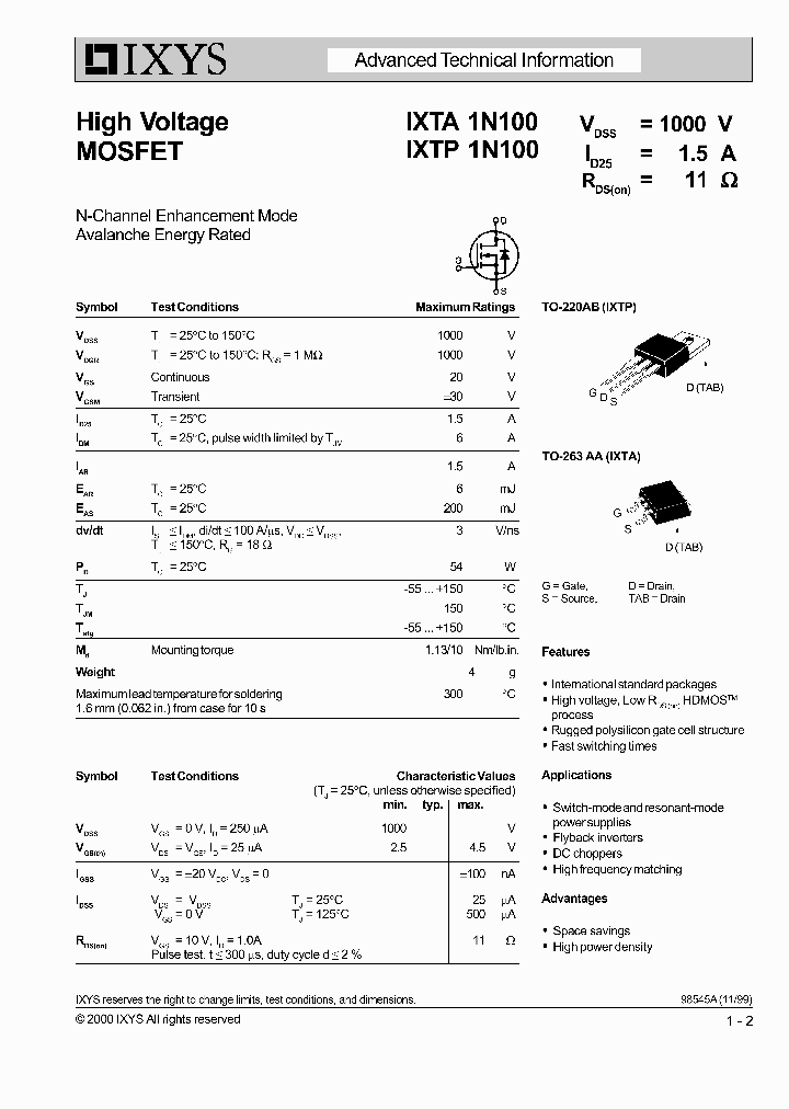 IXTA1N100_44377.PDF Datasheet