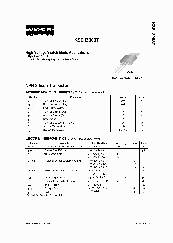 KSE13003T_137998.PDF Datasheet
