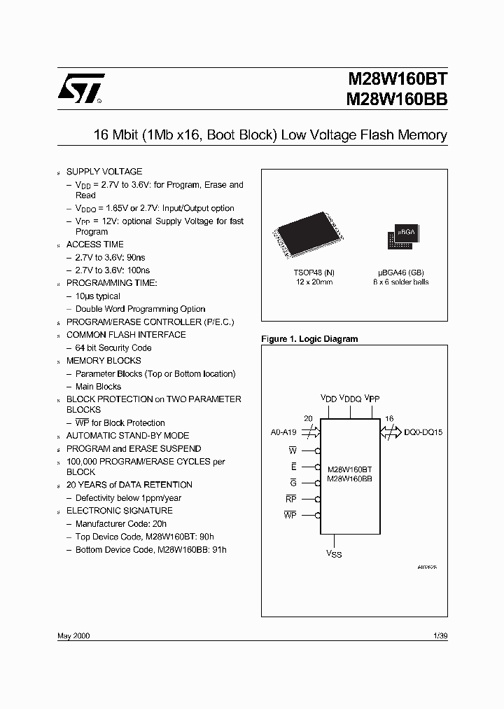 M28W160BTT100GB1T_62849.PDF Datasheet