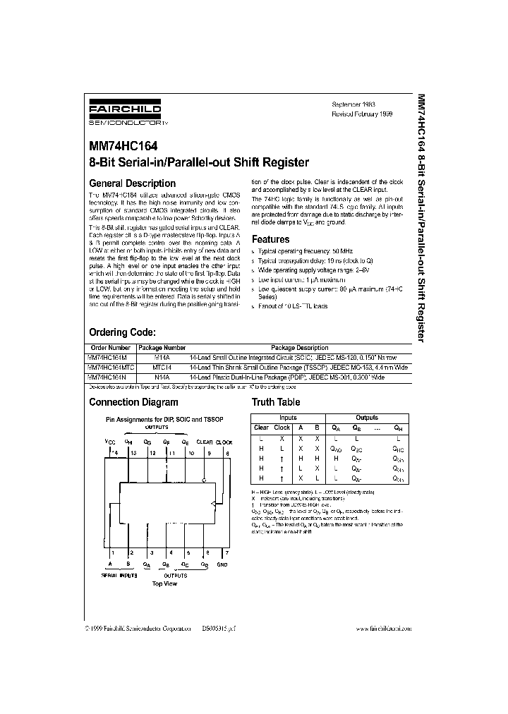 MM74HC164_165140.PDF Datasheet