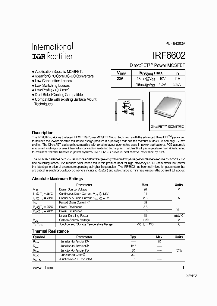 MOSFETIRF6602_191338.PDF Datasheet