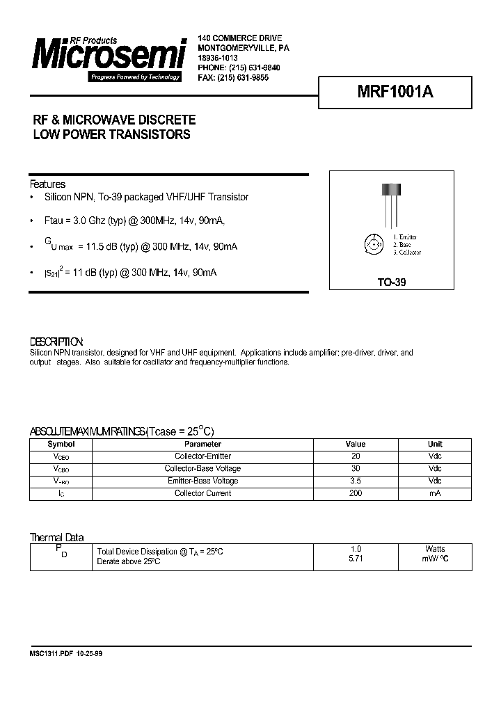MRF1001_41771.PDF Datasheet