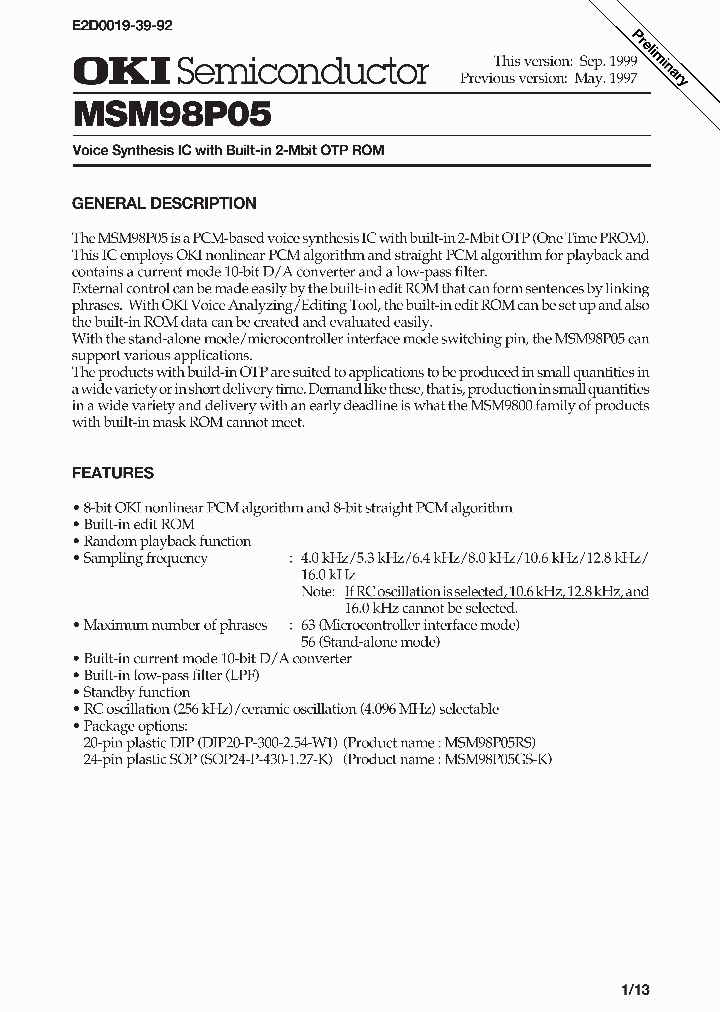 MSM98P05_190409.PDF Datasheet