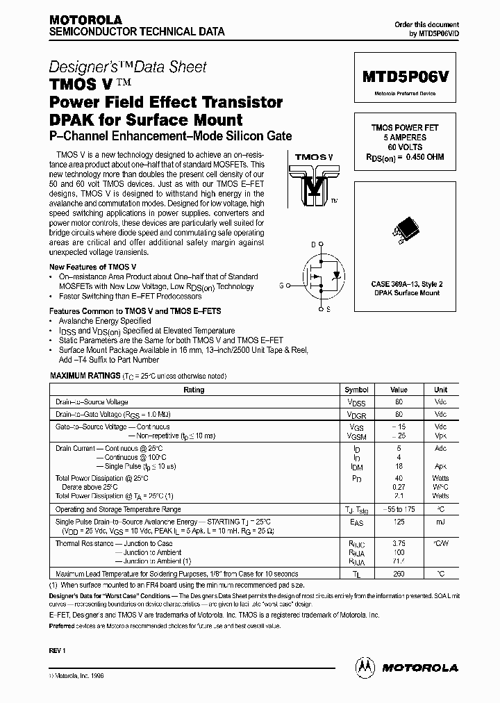 MTD5P06V_41925.PDF Datasheet