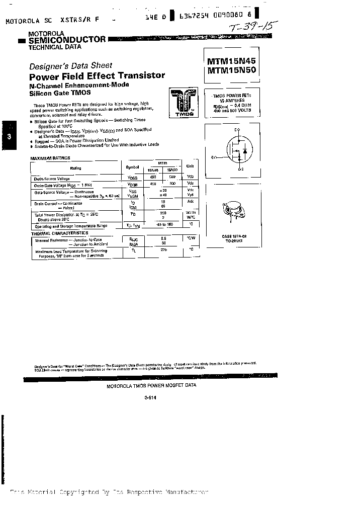 MTM15N45_66311.PDF Datasheet