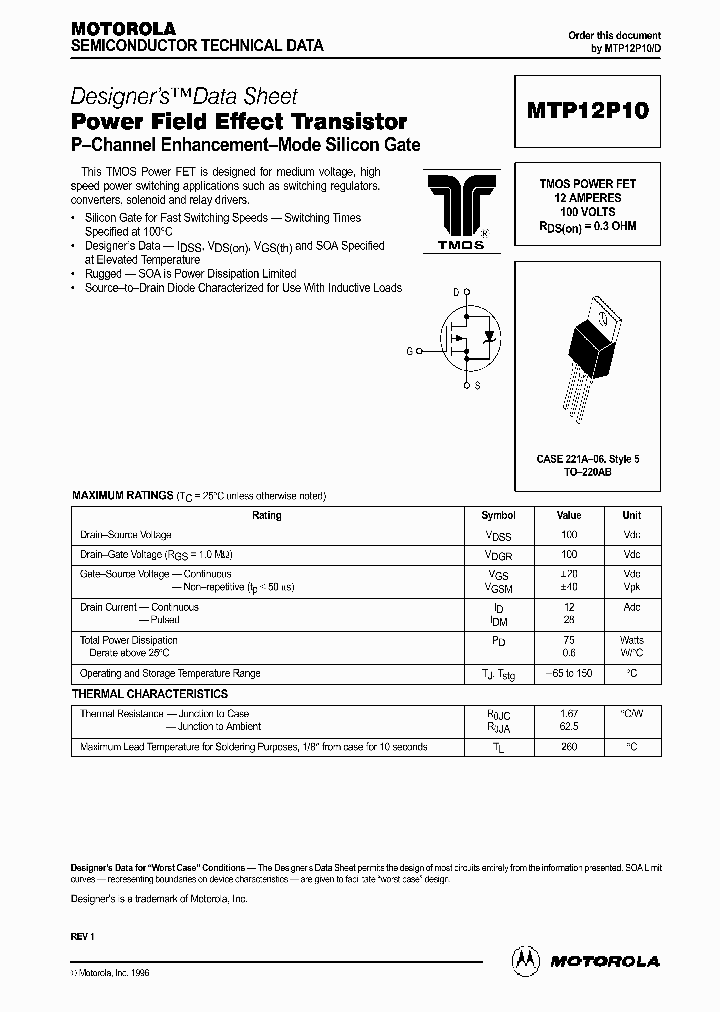 MTP12P10_64733.PDF Datasheet