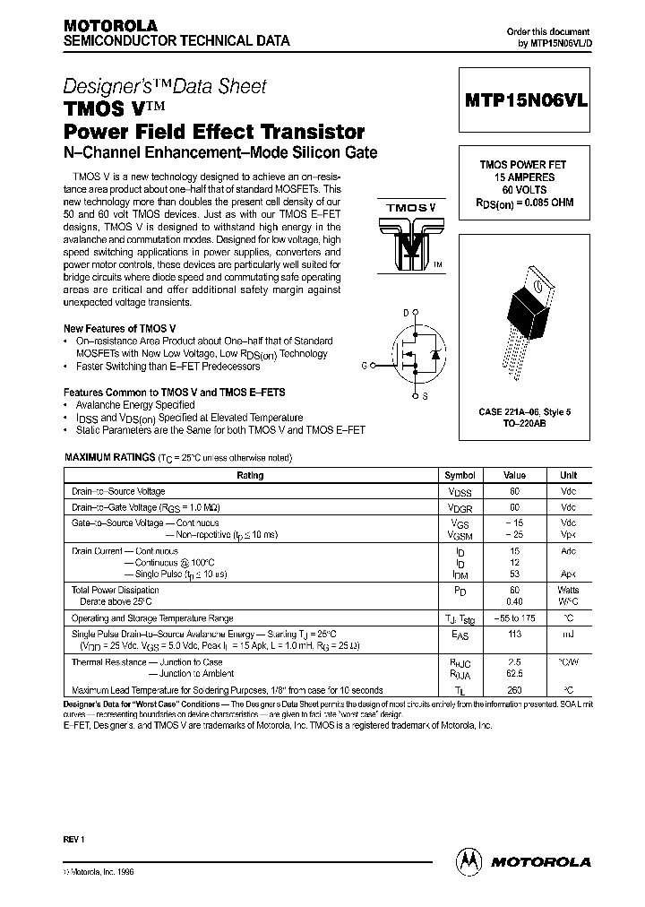 MTP15N06VL_64795.PDF Datasheet