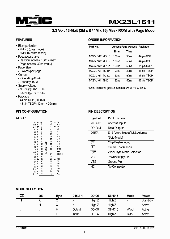 MX23L1611_168447.PDF Datasheet