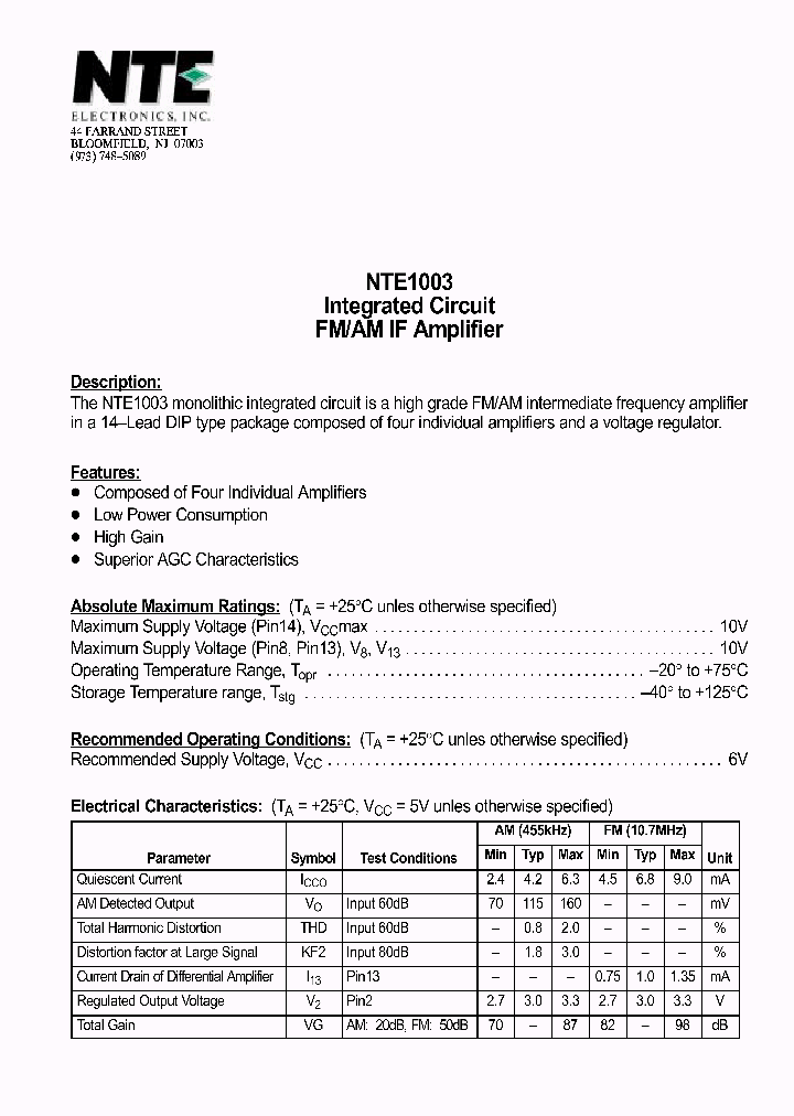 NTE1003_69601.PDF Datasheet