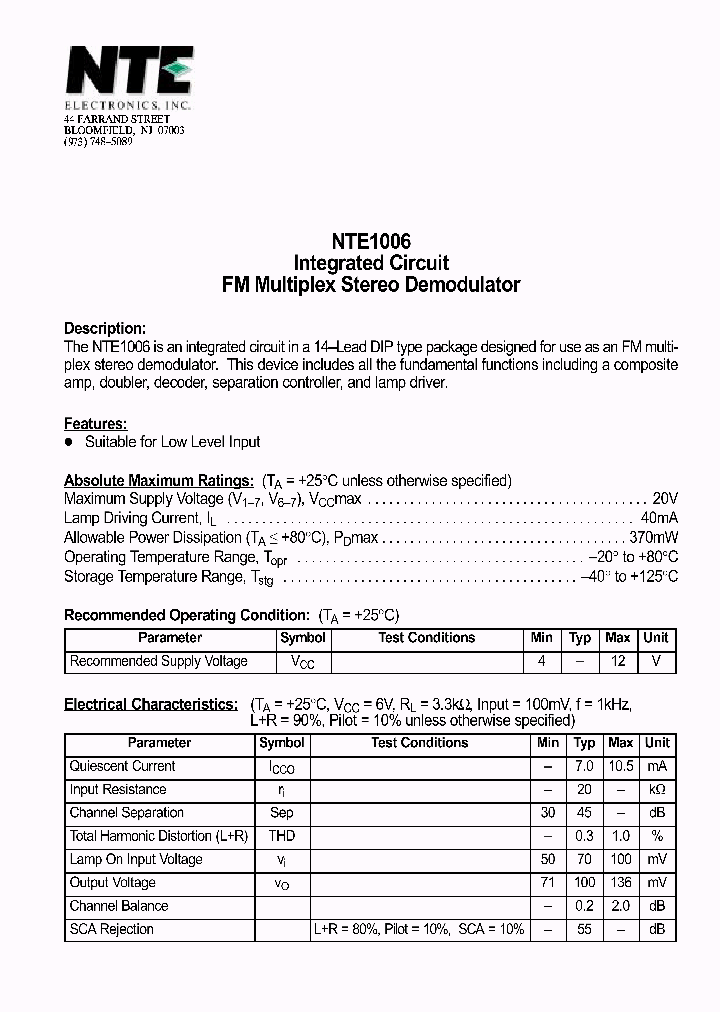 NTE1006_69603.PDF Datasheet