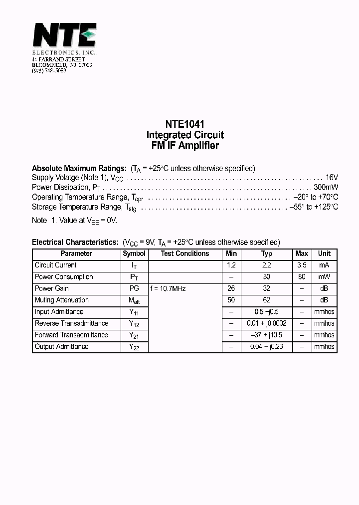 NTE1041_69619.PDF Datasheet