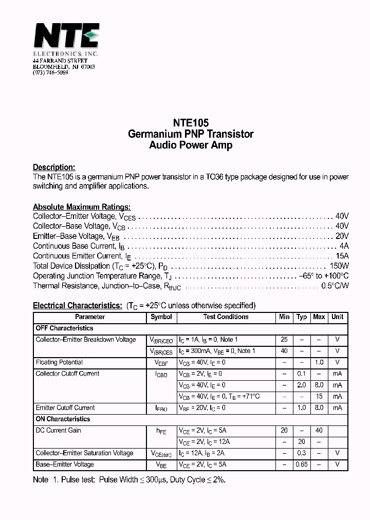 NTE105_69622.PDF Datasheet