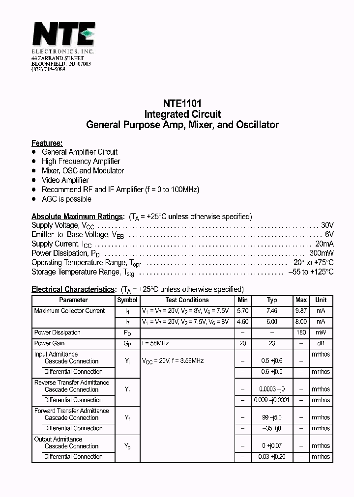 NTE1101_69669.PDF Datasheet