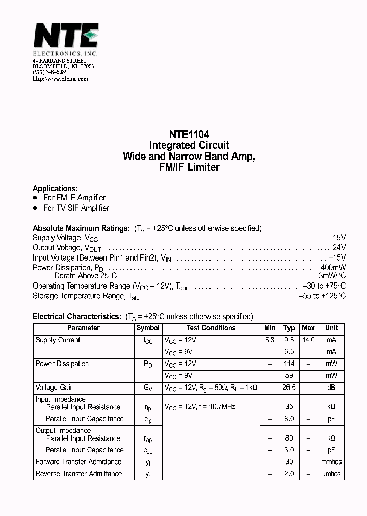 NTE1104_69672.PDF Datasheet