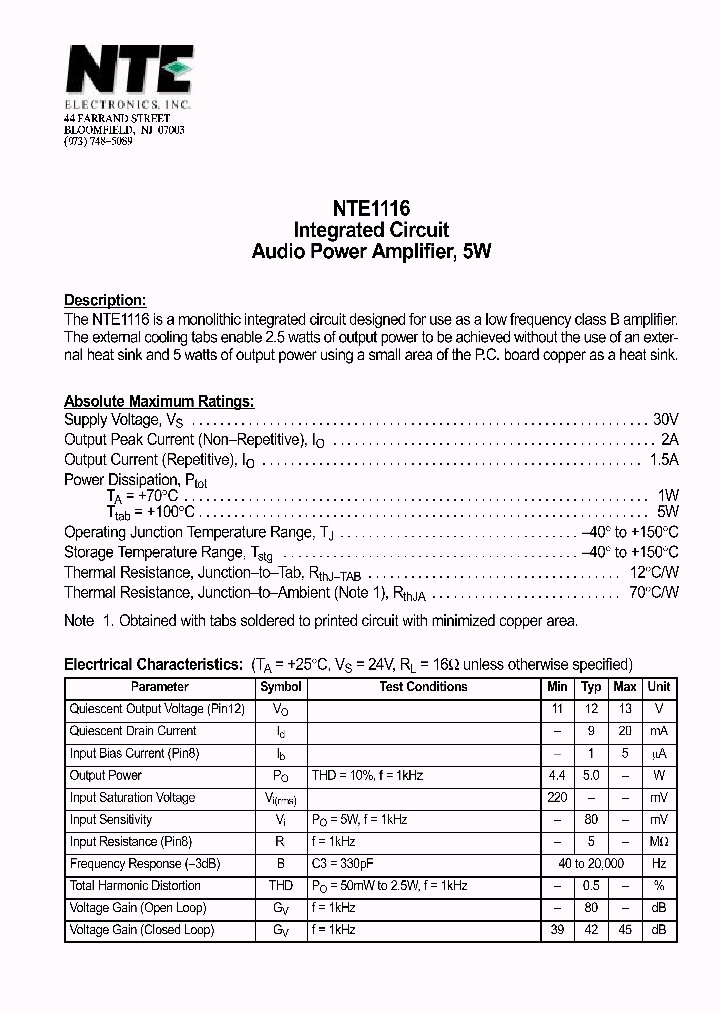NTE1116_69677.PDF Datasheet