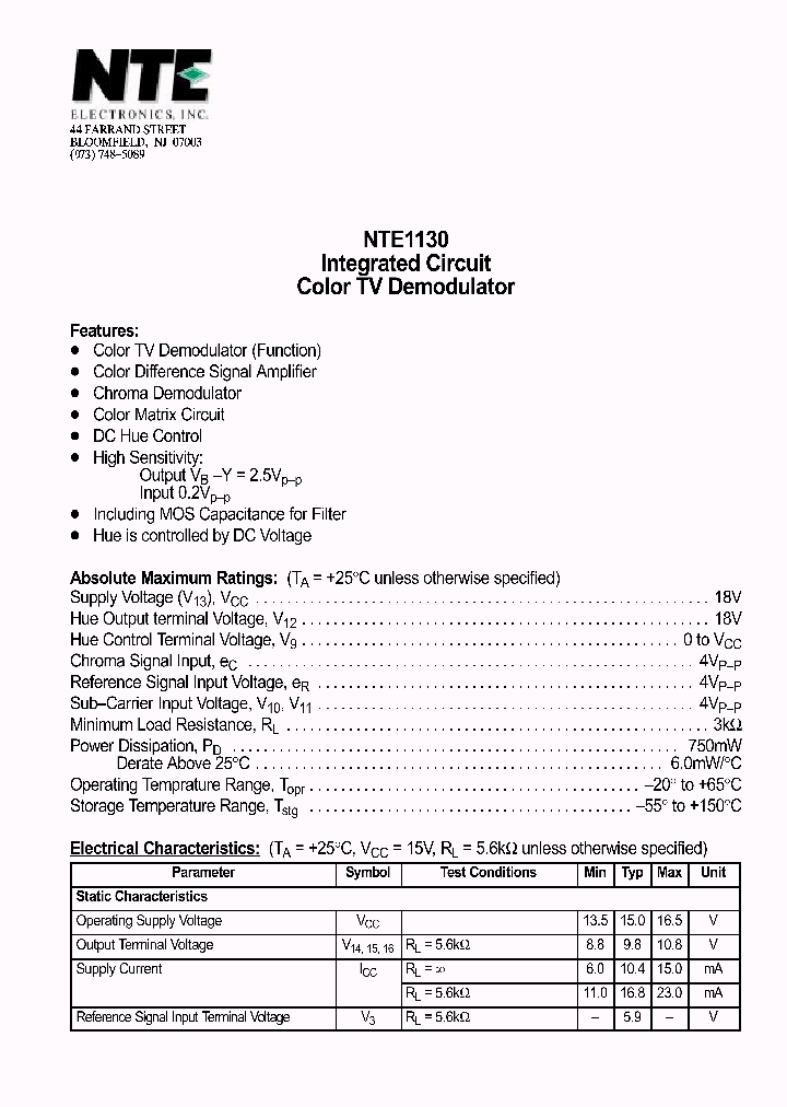NTE1130_69681.PDF Datasheet