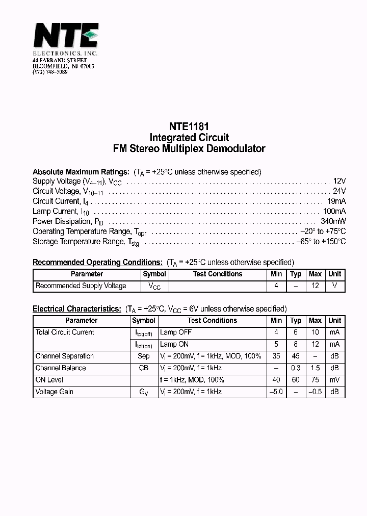 NTE1181_69695.PDF Datasheet