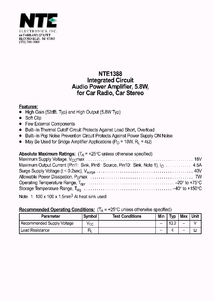 NTE1388_141732.PDF Datasheet