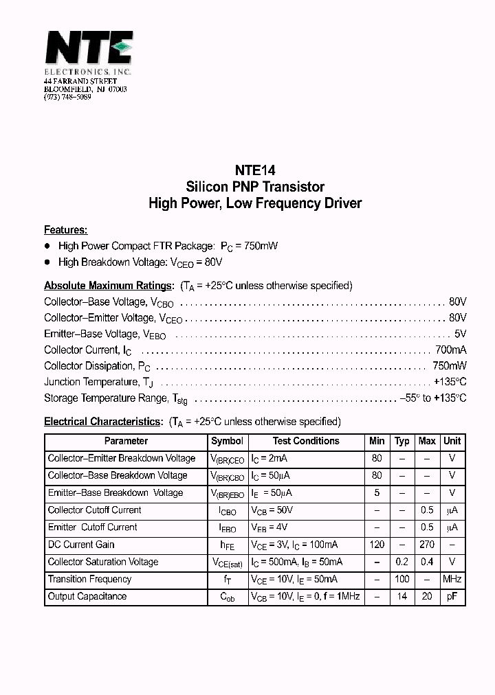 NTE14_69706.PDF Datasheet