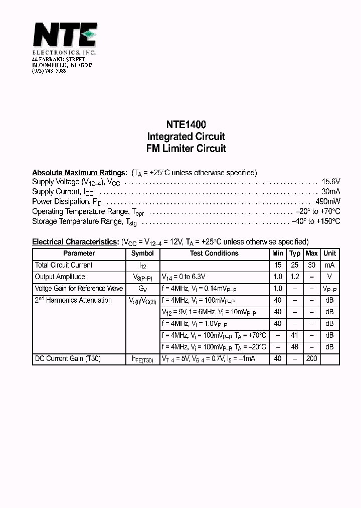 NTE1400_69707.PDF Datasheet